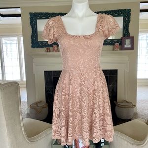 Juniors' Scoop-Neck Lace Fit & Flare Dress